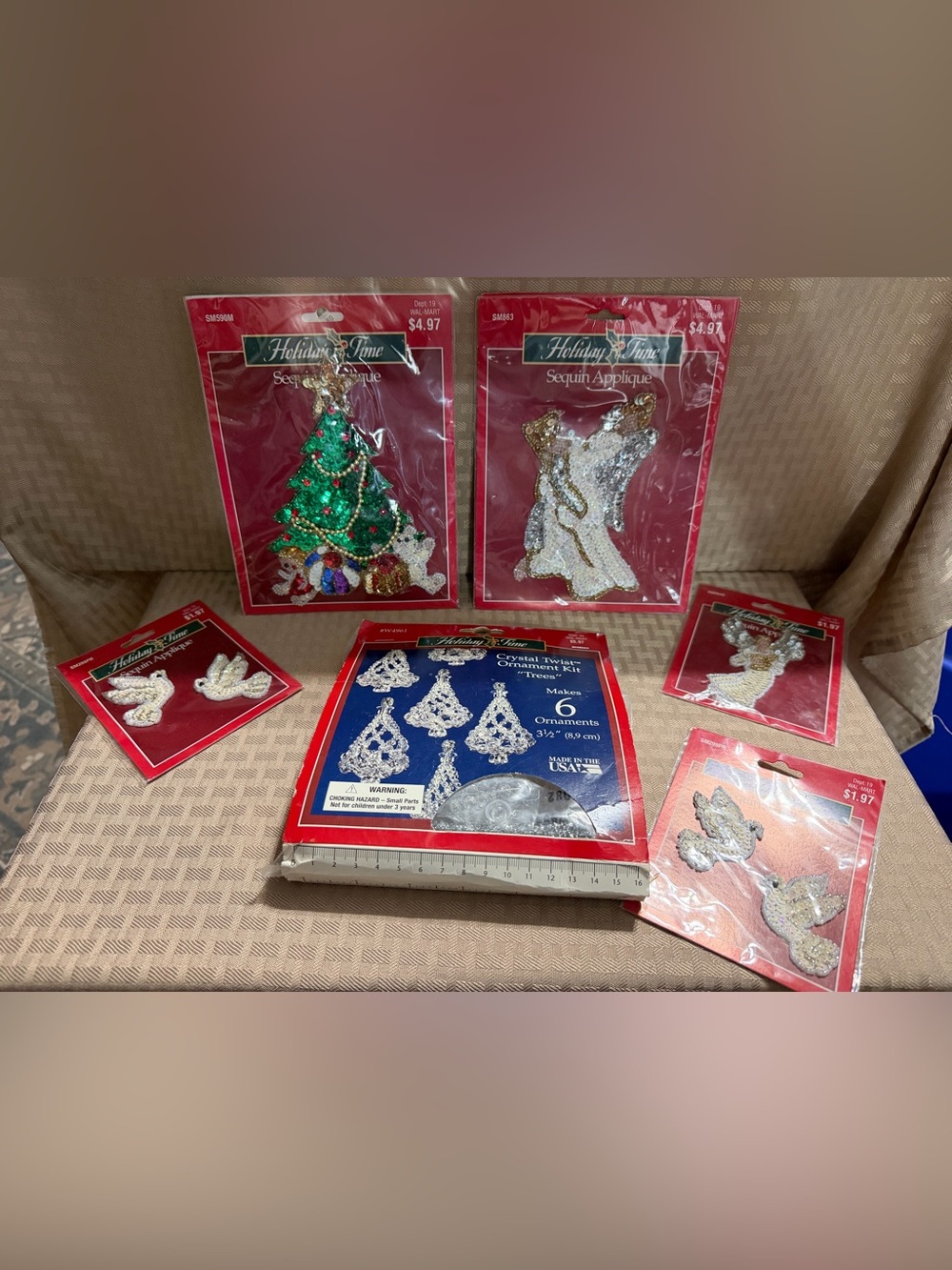 Holiday Time White Sequin Applique  Ornaments